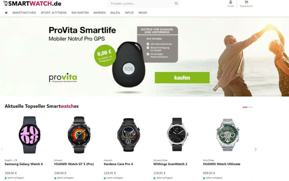Smartwatch.de Screenshot Shop